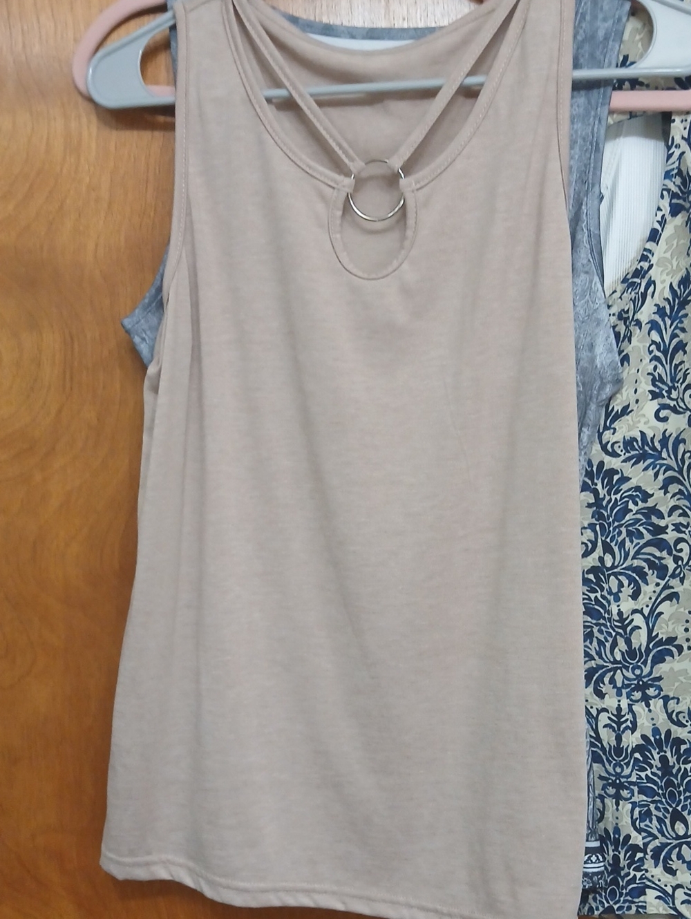 SHEIN Beige Ring-Accent Double-Strap Tank Top